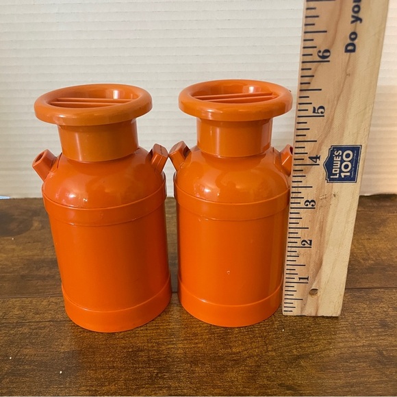 Vintage 70s DM Plastics Orange Creamer & Sugar Milk Can Containers Floral Design - Picture 5 of 6